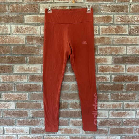 Adidas Essentials Linear Logo Tights Leggings Deep Salmon Red Small - Picture 1 of 8